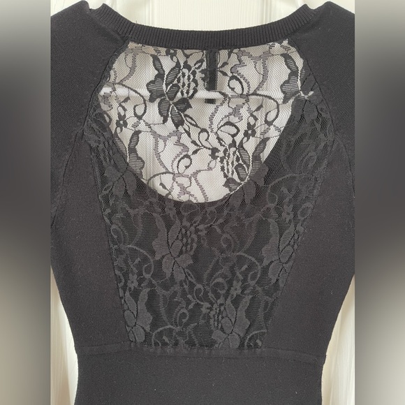 Guess Long Sleeved Black U-neck Dress with Lace Floral Detail Back - Picture 3 of 5